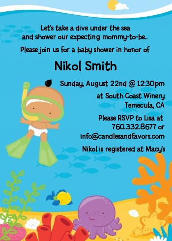 Under the Sea Hispanic Baby Snorkeling - Baby Shower Invitations