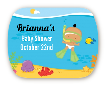 Under the Sea Hispanic Baby Snorkeling - Personalized Baby Shower Rounded Corner Stickers