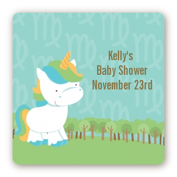 Unicorn | Virgo Horoscope - Square Personalized Baby Shower Sticker Labels