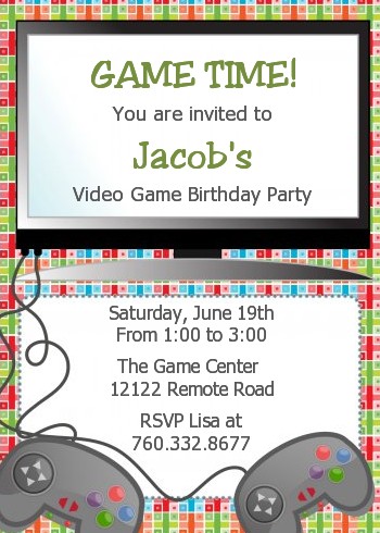 Video Game Time - Birthday Party Invitations