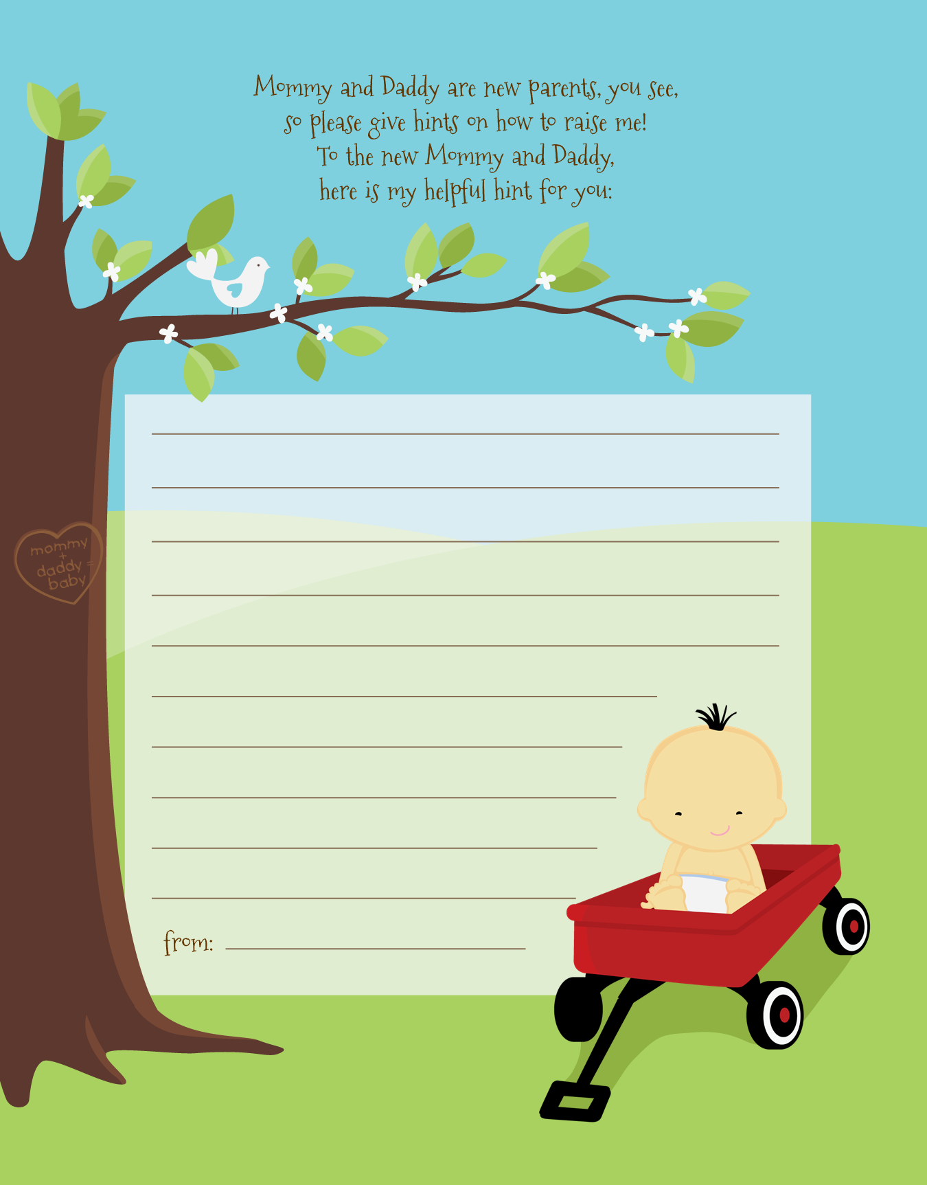  Little Red Wagon - Baby Shower Notes of Advice Caucasain