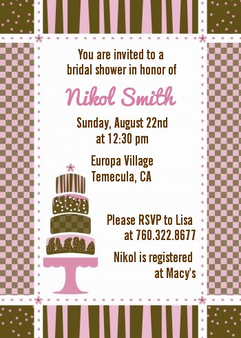Cake Pink & Brown - Bridal Shower Invitations