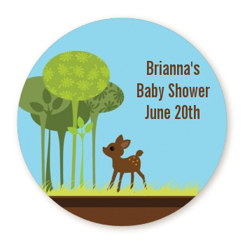  Woodland Forest - Round Personalized Baby Shower Sticker Labels 