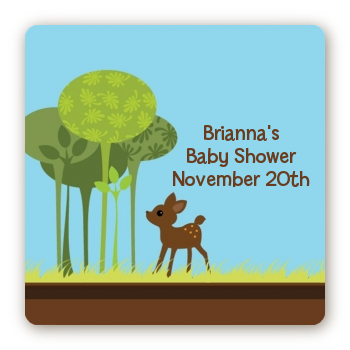 Woodland Forest - Square Personalized Baby Shower Sticker Labels