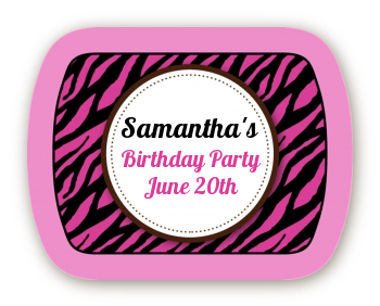 Zebra Print Pink & Black - Personalized Birthday Party Rounded Corner Stickers