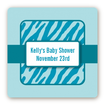 Zebra Print Blue - Square Personalized Baby Shower Sticker Labels