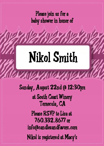 Zebra Print Baby Pink - Baby Shower Invitations