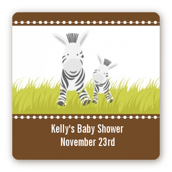 Zebra - Square Personalized Baby Shower Sticker Labels