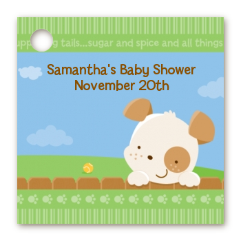 Puppy Dog Tails Neutral - Personalized Baby Shower Card Stock Favor Tags