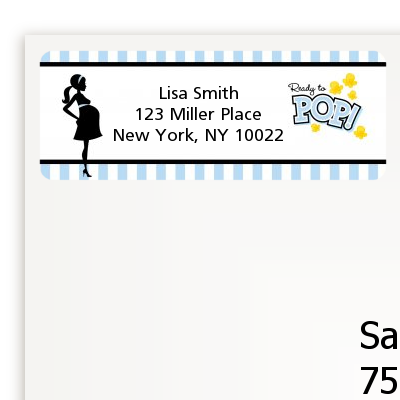 Ready To Pop Blue - Baby Shower Return Address Labels