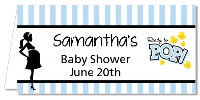 Ready To Pop Blue - Personalized Baby Shower Place Cards