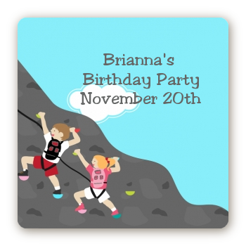 Rock Climbing - Square Personalized Birthday Party Sticker Labels