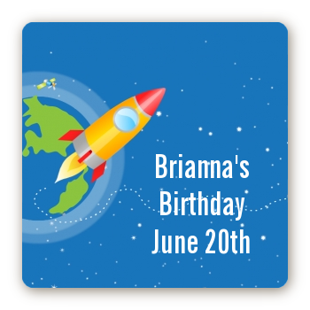 Rocket Ship - Square Personalized Birthday Party Sticker Labels