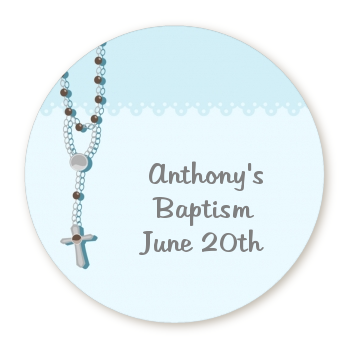 Rosary Beads Blue - Round Personalized Baptism / Christening Sticker Labels 