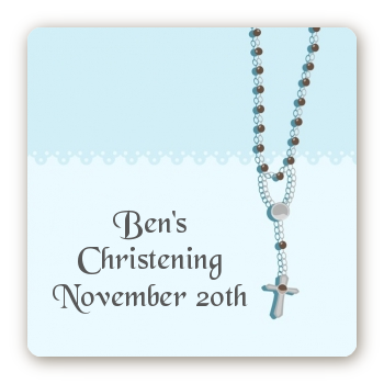 Rosary Beads Blue - Square Personalized Baptism / Christening Sticker Labels