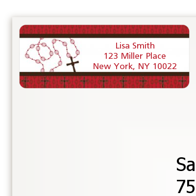 Rosary Beads Maroon - Baptism / Christening Return Address Labels