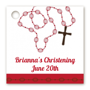 Rosary Beads Maroon - Personalized Baptism / Christening Card Stock Favor Tags