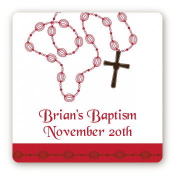 Rosary Beads Maroon - Square Personalized Baptism / Christening Sticker Labels