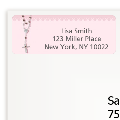 Rosary Beads Pink - Baptism / Christening Return Address Labels