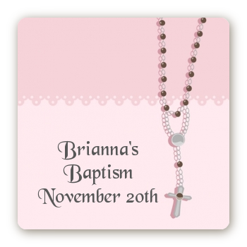 Rosary Beads Pink - Square Personalized Baptism / Christening Sticker Labels