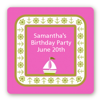 Sailboat Pink - Square Personalized Birthday Party Sticker Labels