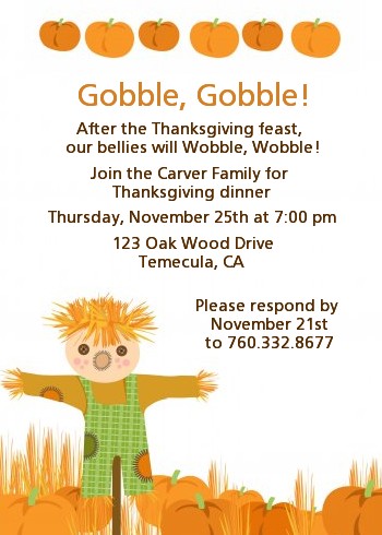 Pumpkin Patch Scarecrow Fall Theme - Thanksgiving Invitations