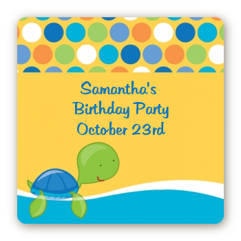 Sea Turtle Boy - Square Personalized Birthday Party Sticker Labels