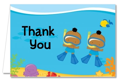 Under the Sea African American Baby Boy Twins Snorkeling - Baby Shower Thank You Cards