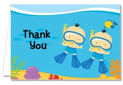 Under the Sea Asian Baby Boy Twins Snorkeling - Baby Shower Thank You Cards