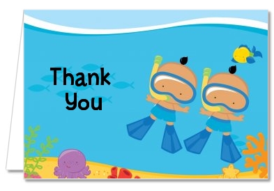 Under the Sea Hispanic Baby Boy Twins Snorkeling - Baby Shower Thank You Cards