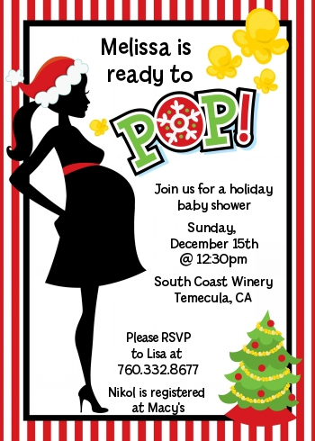 She's Ready To Pop Christmas Edition - Baby Shower Invitations