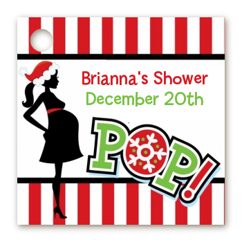 She's Ready To Pop Christmas Edition - Personalized Baby Shower Card Stock Favor Tags