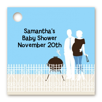 Silhouette Couple BBQ Boy - Personalized Baby Shower Card Stock Favor Tags