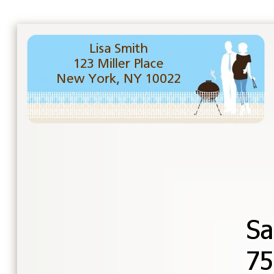 Silhouette Couple BBQ Boy - Baby Shower Return Address Labels