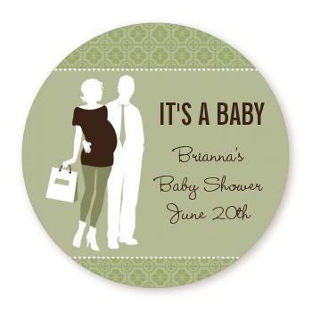  Silhouette Couple | It's a Baby Neutral - Round Personalized Baby Shower Sticker Labels 