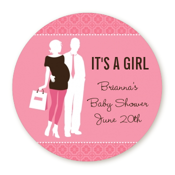  Silhouette Couple | It's a Girl - Round Personalized Baby Shower Sticker Labels 