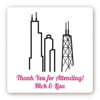 Chicago Skyline - Square Personalized Bridal Shower Sticker Labels