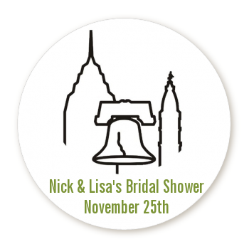  Philadelphia Skyline - Round Personalized Bridal Shower Sticker Labels 