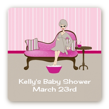 Spa Mom Pink - Square Personalized Baby Shower Sticker Labels