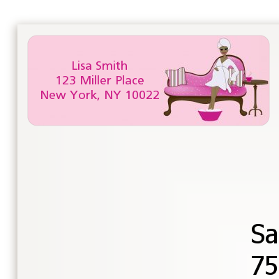 Spa Mom Pink African American - Baby Shower Return Address Labels