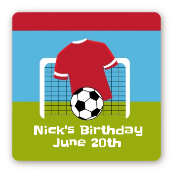 Soccer - Square Personalized Birthday Party Sticker Labels