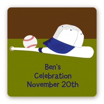 Baseball - Square Personalized Birthday Party Sticker Labels