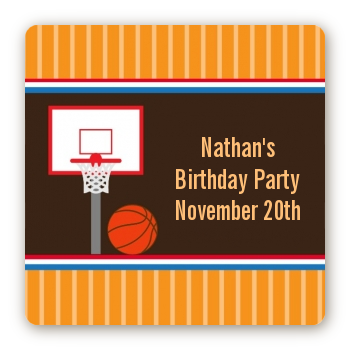 Basketball - Square Personalized Birthday Party Sticker Labels