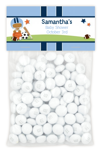 Sports Baby African American - Custom Baby Shower Treat Bag Topper