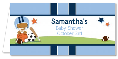 Sports Baby African American - Personalized Baby Shower Place Cards