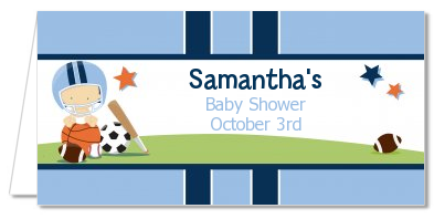 Sports Baby Caucasian - Personalized Baby Shower Place Cards