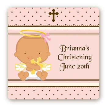 Angel Baby Girl Hispanic - Square Personalized Baptism / Christening Sticker Labels