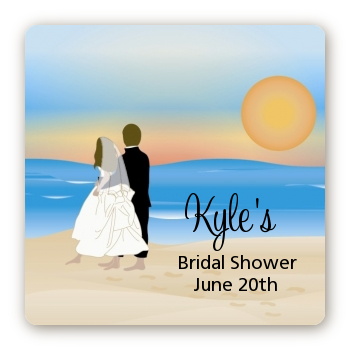 Beach Couple - Square Personalized Bridal Shower Sticker Labels