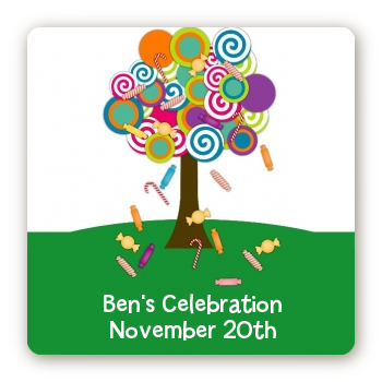 Candy Tree - Square Personalized Birthday Party Sticker Labels