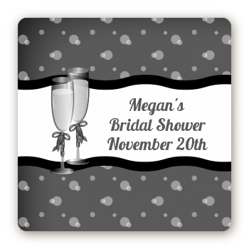 Champagne Glasses - Square Personalized Bridal Shower Sticker Labels